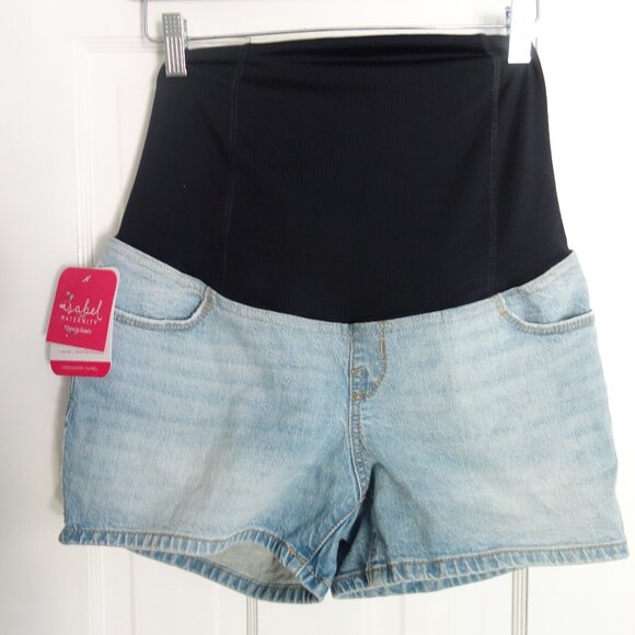 NWT ISABEL MATERNITY Crossover Panel Light Blue Denim Shorts – Sz 2 - Picture 1 of 7